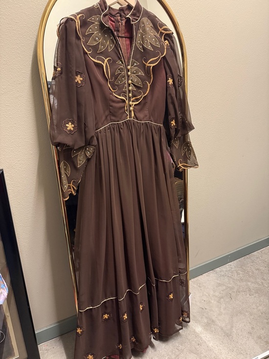 Dresses & Skirts - Brown Embroidered Vintage-Style Women's Dress